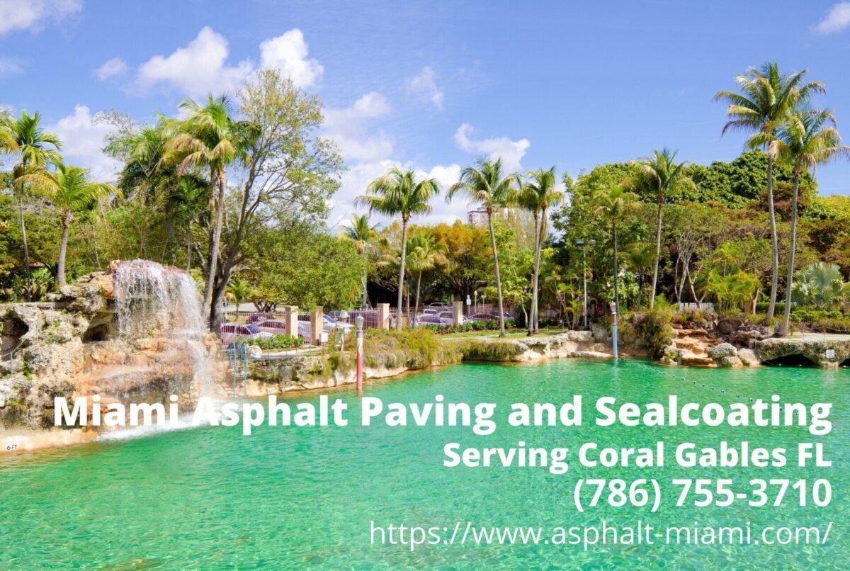the famous Venetian Pool in Coral Gables with the contact details of Miami Asphalt Paving and Sealcoating